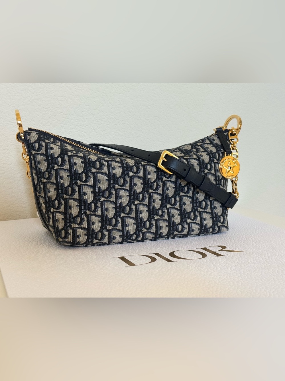 Diorstar Hobo Bag with Chain Blue Dior Oblique Jacquard